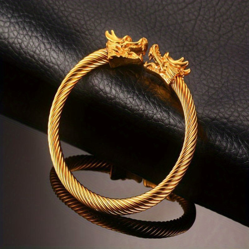 Men's Double Dragon Head Cuff Bangle